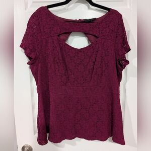 Lane Bryant Purple Eyelet Lace Peplum Short Sleeve Blouse in Size 22